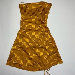 Plaid Jacquard Satin Lace Up Backless Split Hem Cami Dress